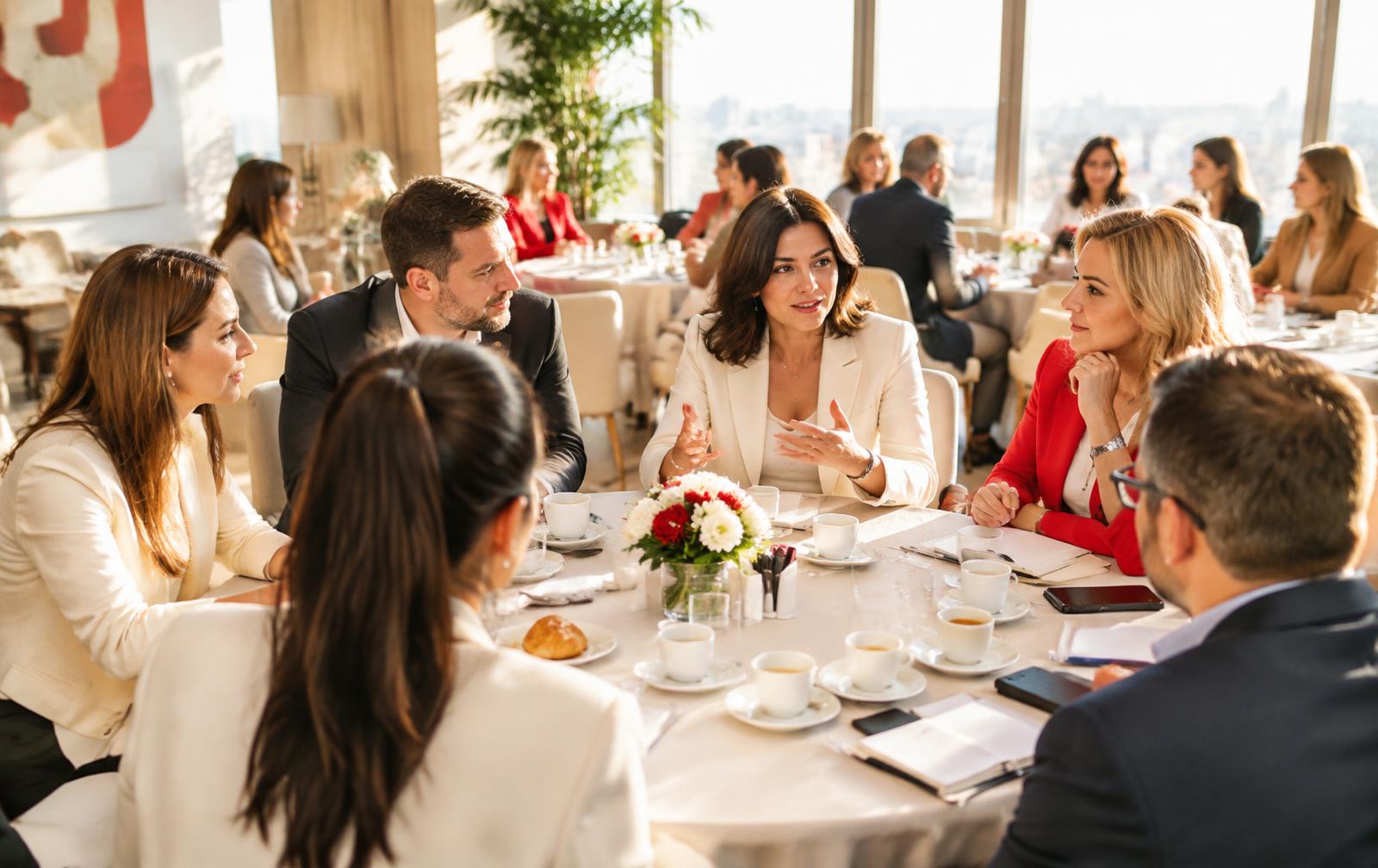 Participanți AI Breakfast la mese rotunde
